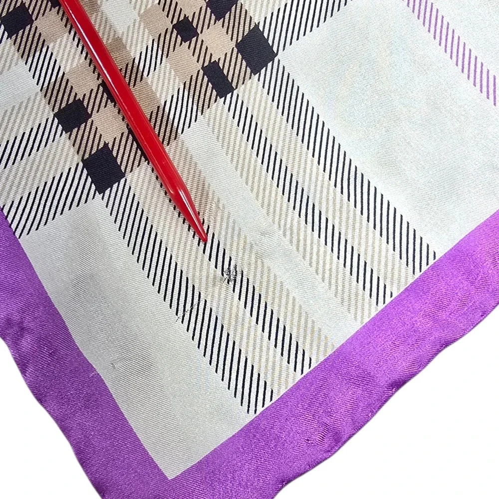 V. Fraas Scarf Womens OS‎ Purple Cream Silk Plaid Long Rectangle Classic Elegant